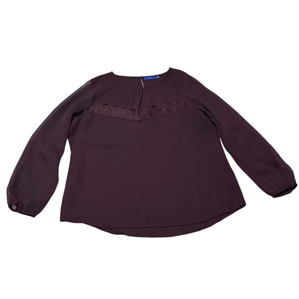 Apt. 9 Blouse Lace Inset Chiffon Long Sleeve XL Plum Purple Wine Whimsygoth Boho